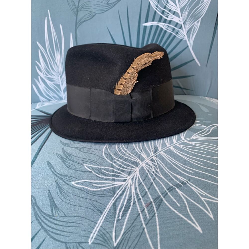 CITATION OF DISTINCTION VINTAGE black WOOL FELT FEDORA Hat Mens L